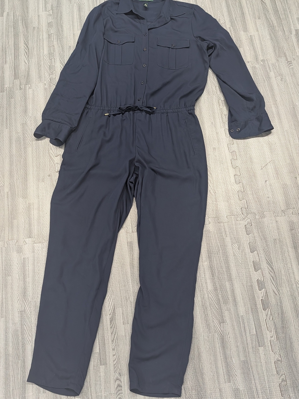 Ralph Lauren Navy Button-Front Jumpsuit with Waist Tie - Picture 4 of 7